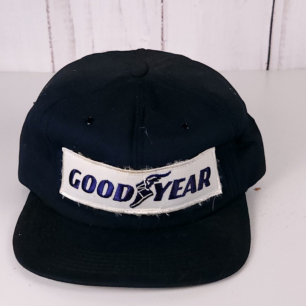 Vtg Goodyear Snapback Mechanic Cap Hat Big Patch Blue Swingster USA Racing Tires